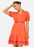 Yumi Orange Cotton Lace Trim Skater Shirt Dress - 8 Image 2