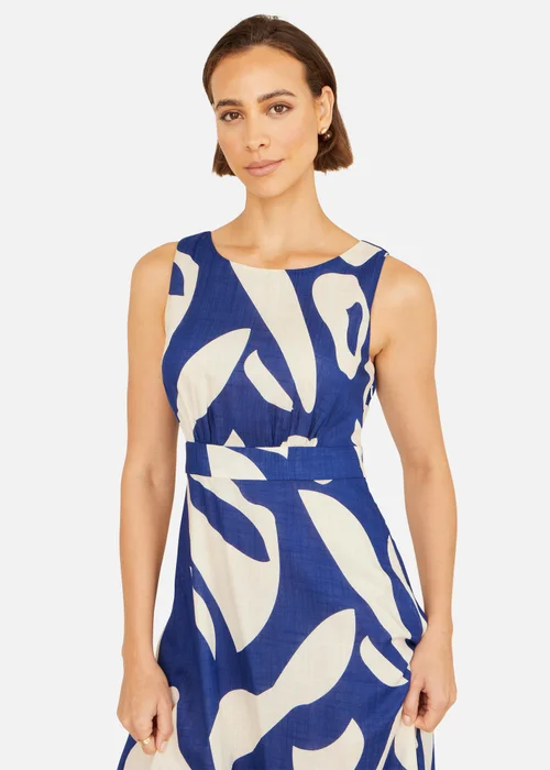 Yumi Navy Abstract Maxi Dress With Tie Back - 14 Image 3