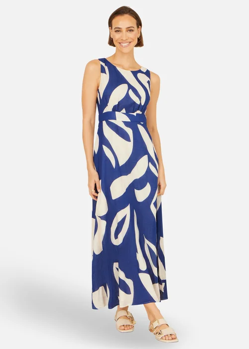 Yumi Navy Abstract Maxi Dress With Tie Back - 14 Image 1