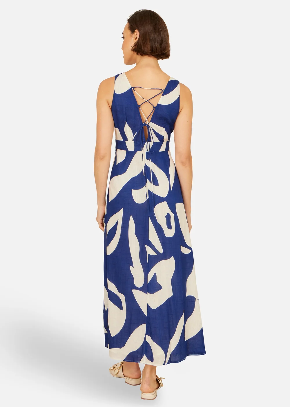Yumi Navy Abstract Maxi Dress With Tie Back - 14 Image 2