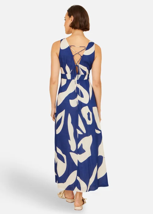 Yumi Navy Abstract Maxi Dress With Tie Back - 14 Image 2