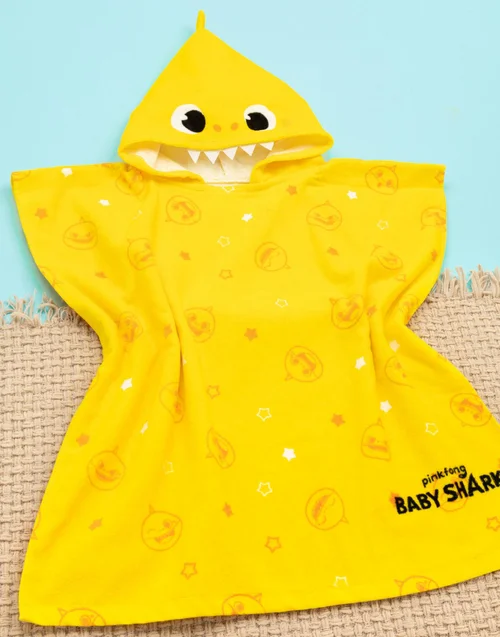 Vanilla Underground Baby Shark Unisex Kids Multicoloured Novelty Character 3D Hood Poncho Towel (One Size) - One Size Image 2