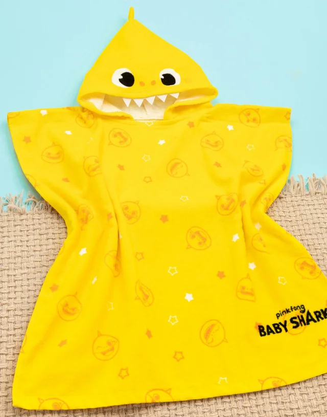 Vanilla Underground Baby Shark Unisex Kids Multicoloured Novelty Character 3D Hood Poncho Towel (One Size)