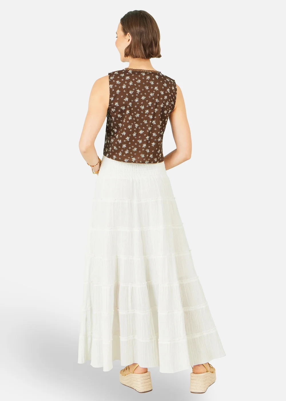 Yumi Brown Cotton Daisy Print Waistcoat Top - 8 Image 2