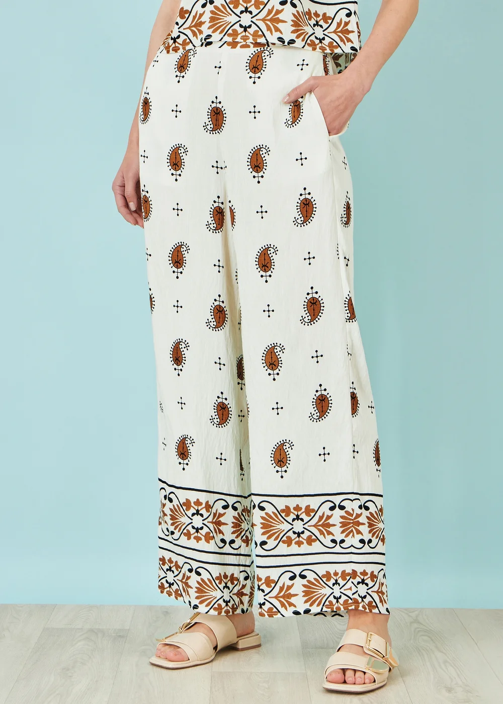 Yumi Ivory Paisley Wide Leg Trousers - 12 Image 1