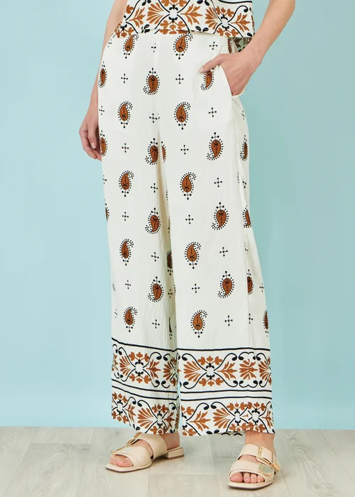Yumi Ivory Paisley Wide Leg Trousers - 12 Image 1