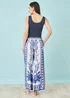 Yumi Blue Satin Print Placement Relaxed Trousers - M Image 2