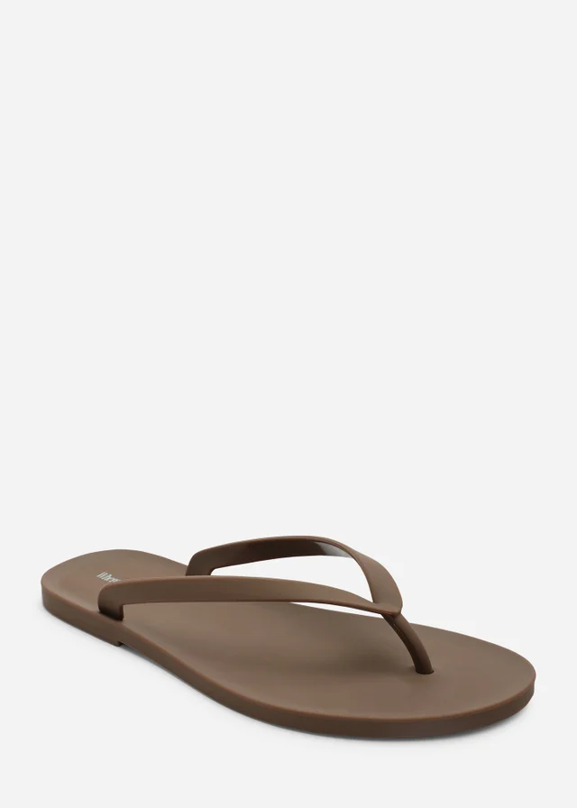 Where's That From Kailany Chocolate Brown Matte Jelly Thong Flip Flop Sandals