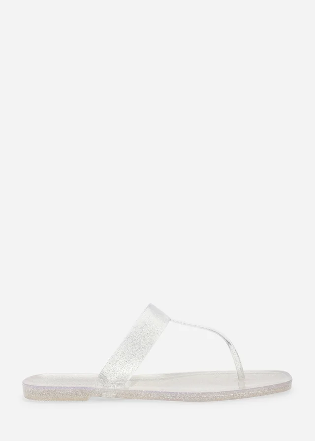 Where's That From Rosalyn Clear Glitter Thong Flip Flop Sandals