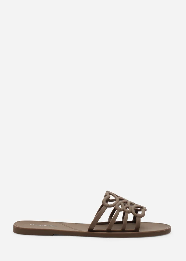 Where's That From Emiliana Chocolate Brown Matte Jelly Flat Sandals