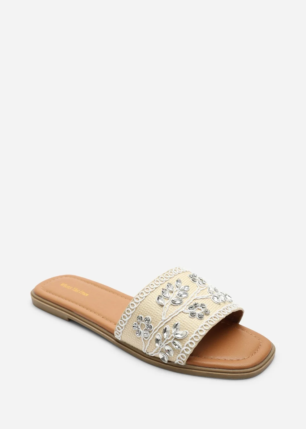 Where's That From Karter Embellished Canvas Cream Slide On Sandals - 4 Image 4