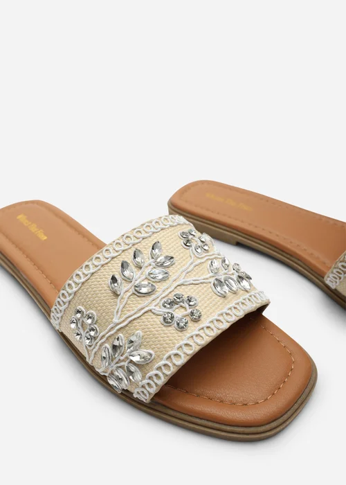 Where's That From Karter Embellished Canvas Cream Slide On Sandals - 4 Image 6