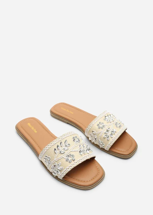 Where's That From Karter Embellished Canvas Cream Slide On Sandals - 4 Image 5