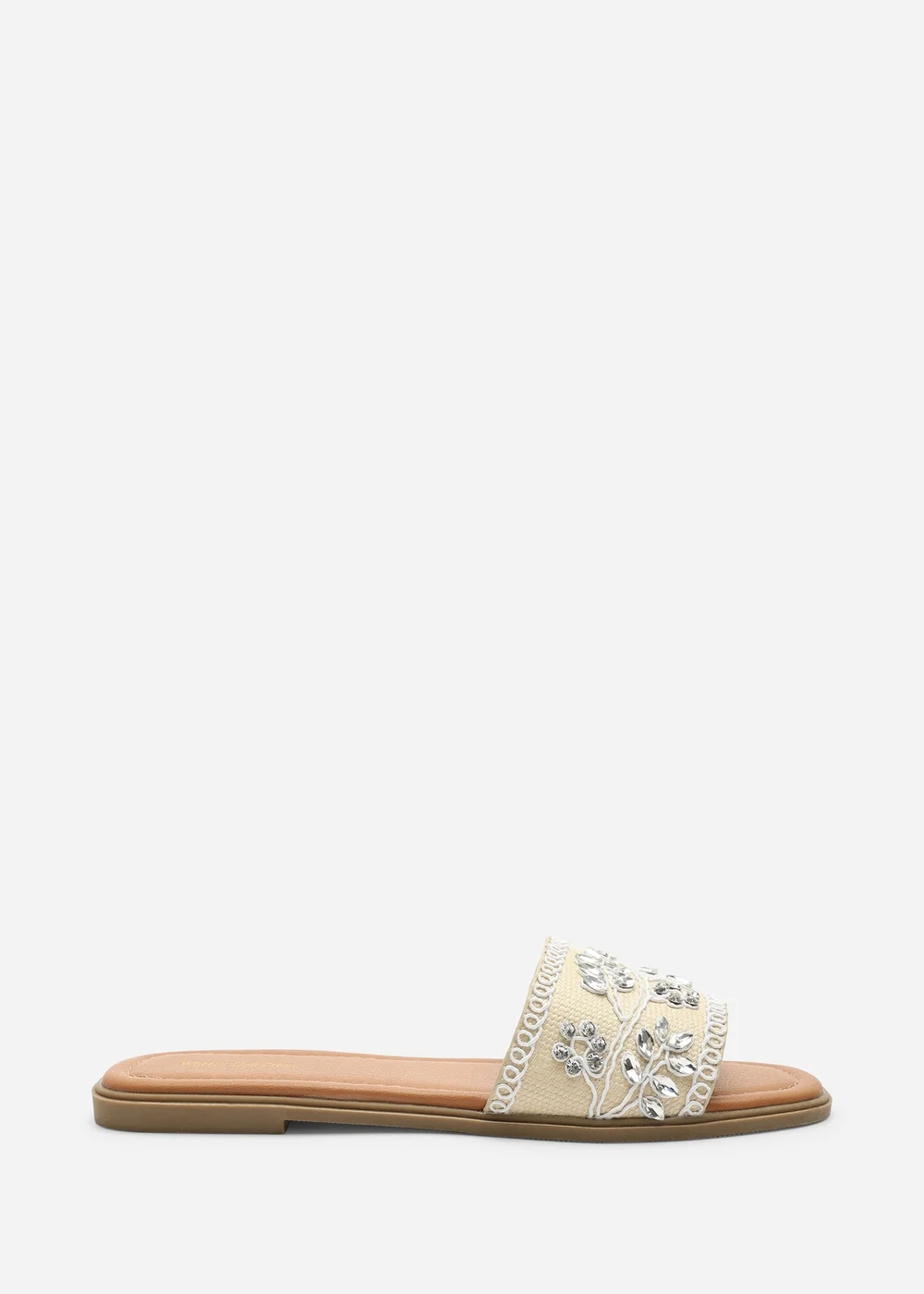 Where's That From Karter Embellished Canvas Cream Slide On Sandals - 4 Image 3