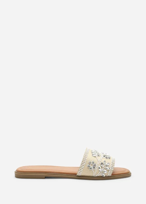 Where's That From Karter Embellished Canvas Cream Slide On Sandals - 4 Image 3
