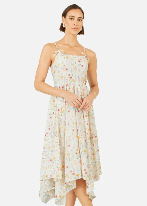 Yumi White Botanical Embroidery Fabric Handkerchief Hem Dress - 12 Image 2