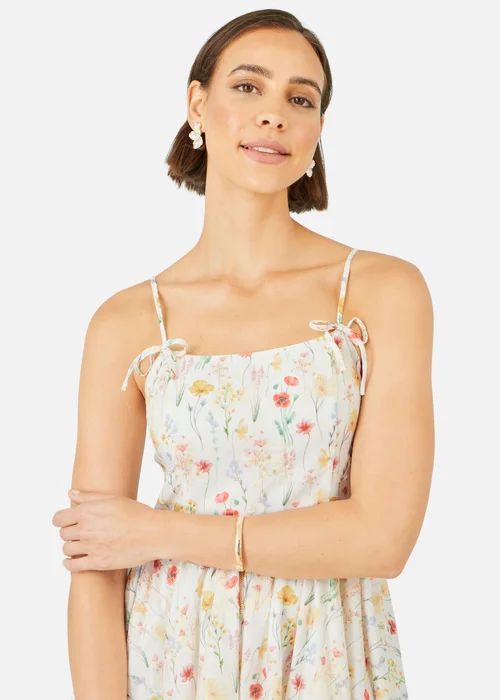 Yumi White Botanical Embroidery Fabric Handkerchief Hem Dress - 12 Image 3
