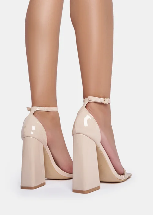Public Desire Geri Nude Patent Barely There Square Toe Block Heels - Size 5 Image 3
