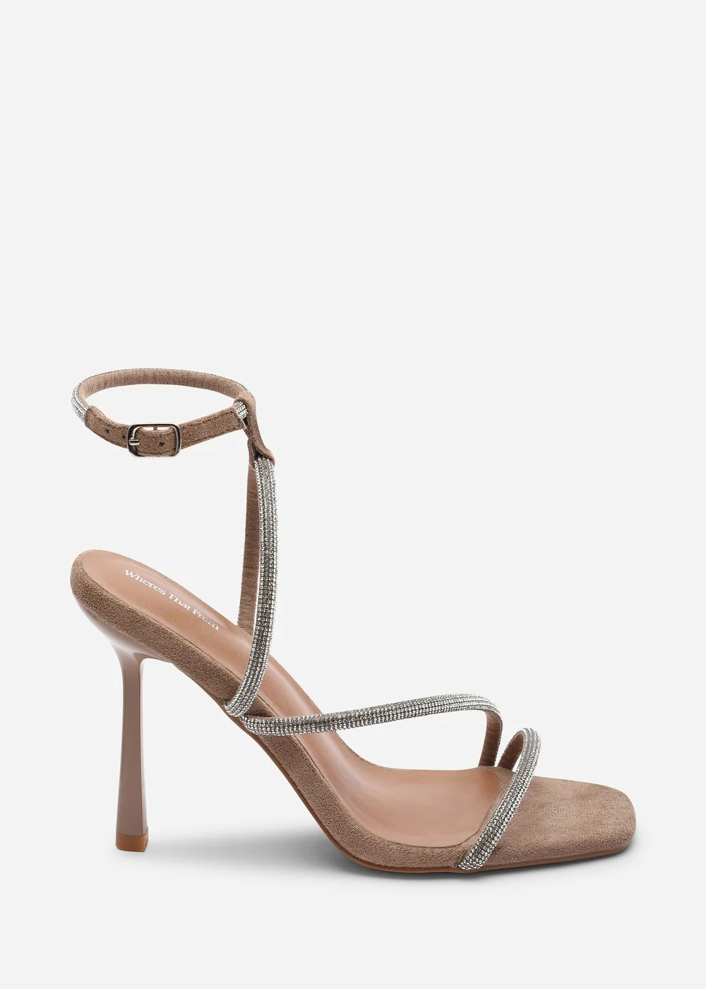 Where's That From Betsy High Heel Camel Faux Suede Sandal With Diamante Detail & Square Toe - 8 Image 2
