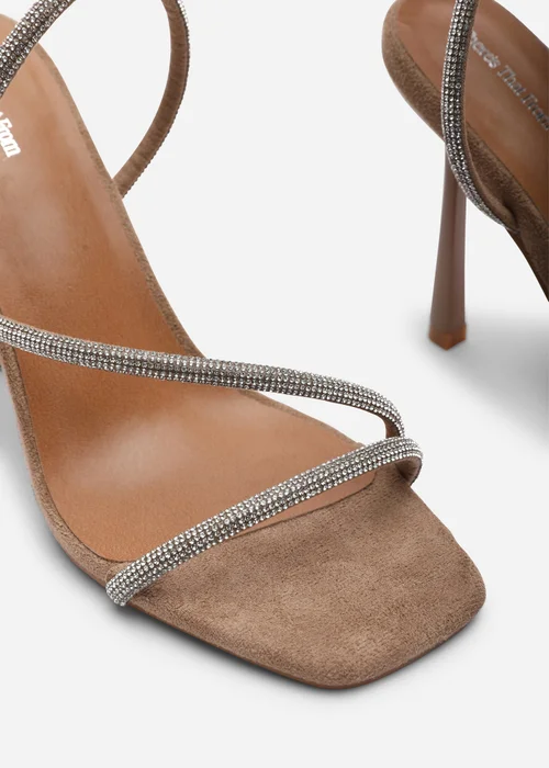 Where's That From Betsy High Heel Camel Faux Suede Sandal With Diamante Detail & Square Toe - 8 Image 5
