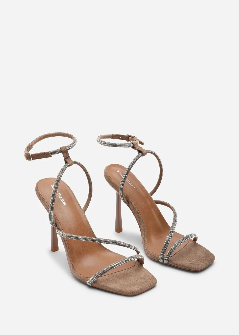 Where's That From Betsy High Heel Camel Faux Suede Sandal With Diamante Detail & Square Toe - 8 Image 4