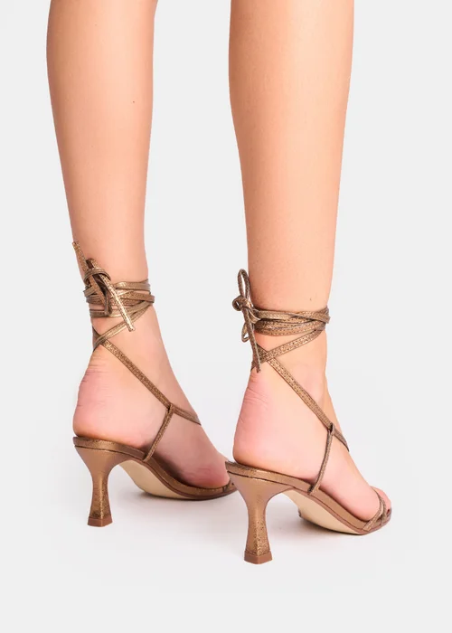 Public Desire Irisa Bronze Lace Up Strappy Mid Heels - Size 6 Image 3