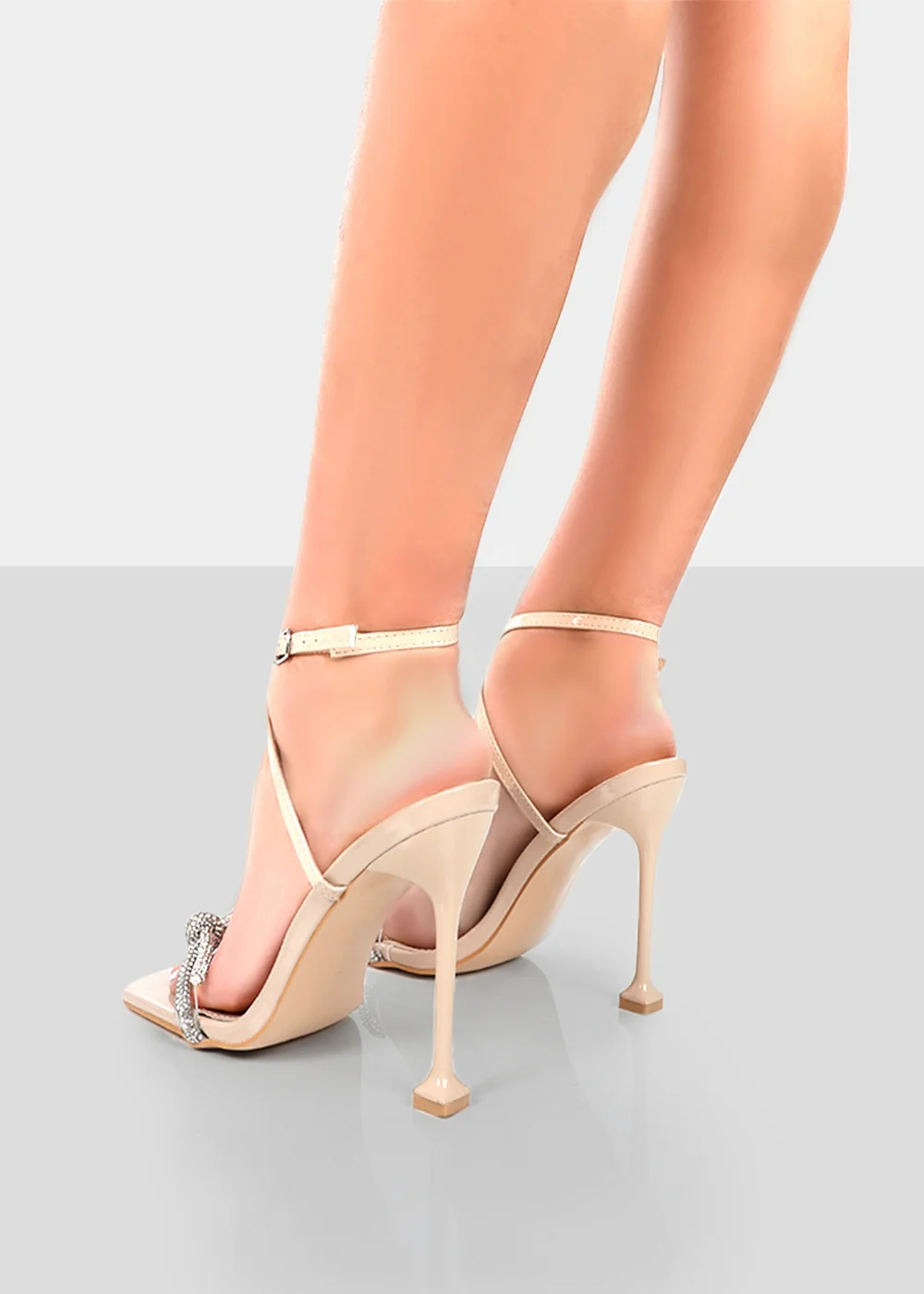 Public Desire Glitter Nude Wrap Around Diamante Bow Square Toe Heels - Size 7 Image 2
