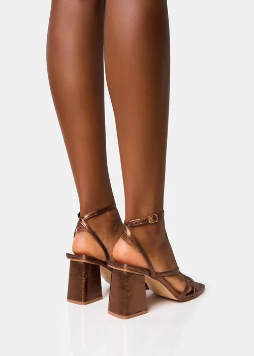 Public Desire Robin Bronze Strappy Square Toe Mid Block Heels - Size 3 Image 4