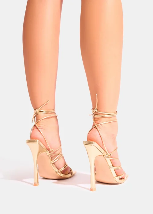 Public Desire Delphini Gold Extreme Lace Up Square Toe Heels - Size 3 Image 3