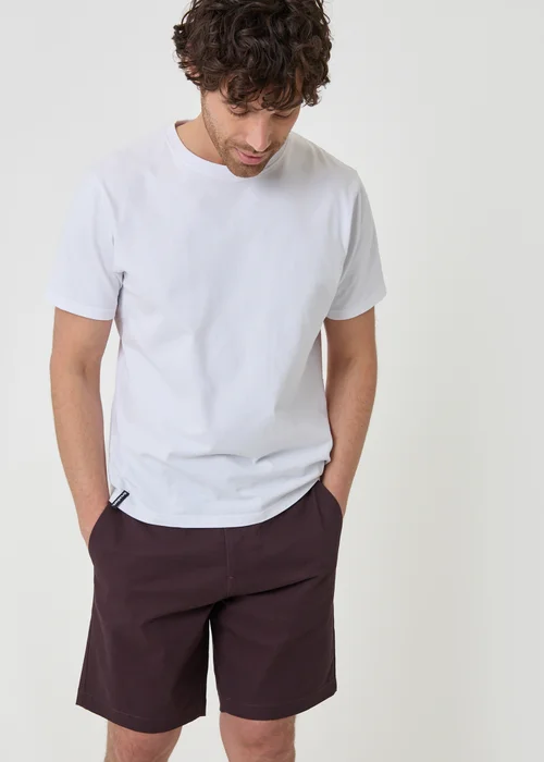 Threadbare Burgundy Patterned Stretch Chino Shorts with Belt - 38 Image 3