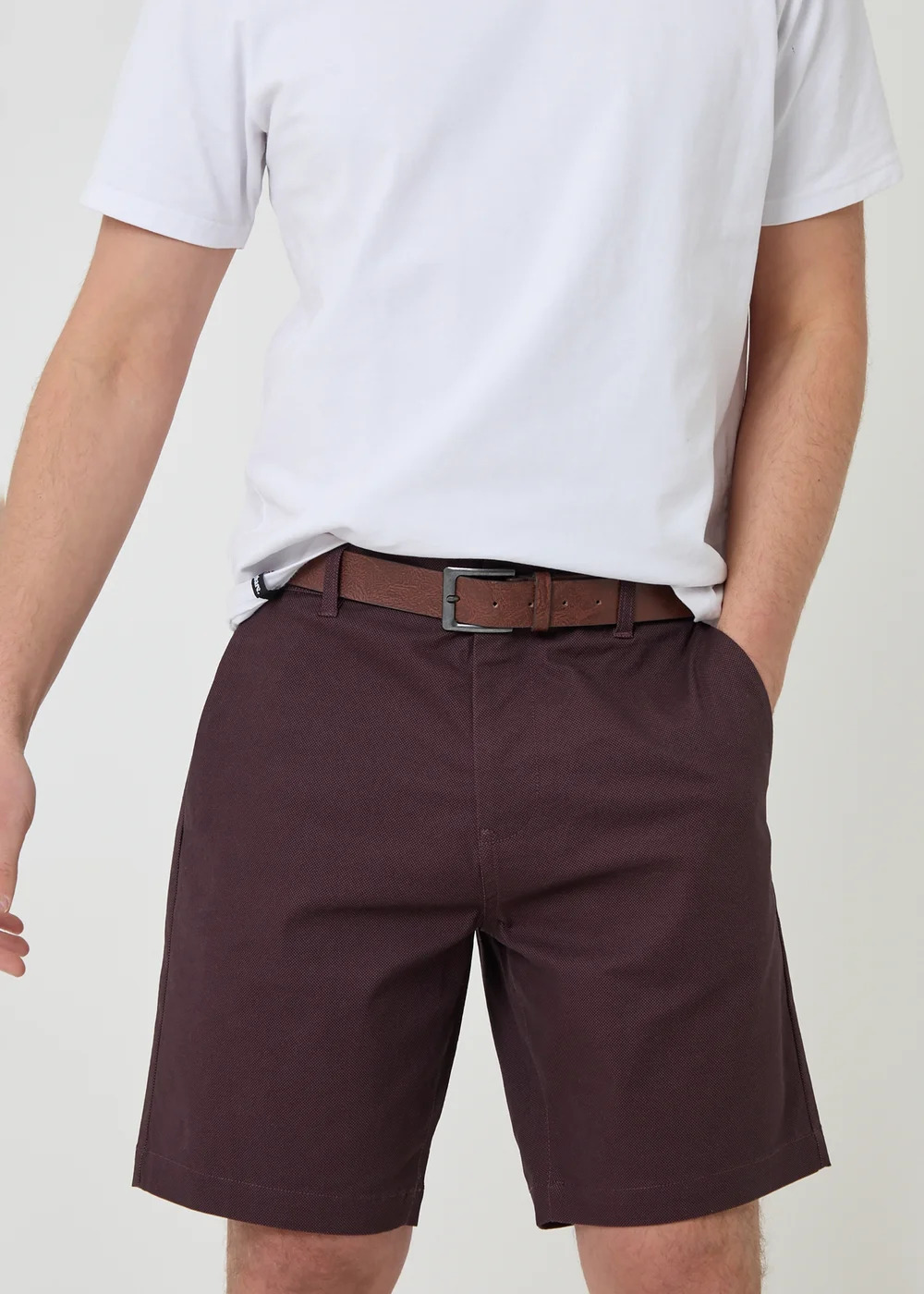Threadbare Burgundy Patterned Stretch Chino Shorts with Belt - 38 Image 4