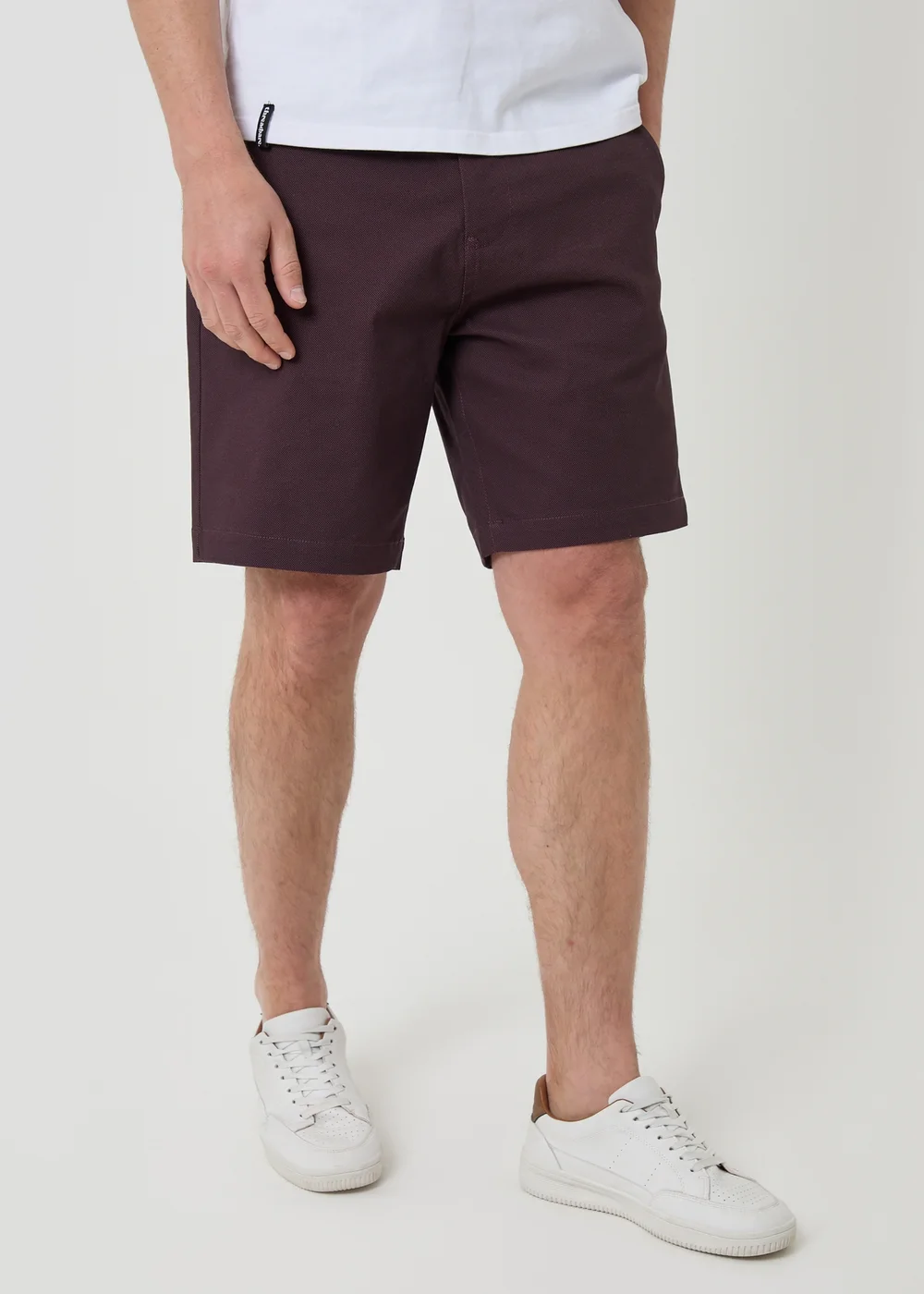 Threadbare Burgundy Patterned Stretch Chino Shorts with Belt - 38 Image 1