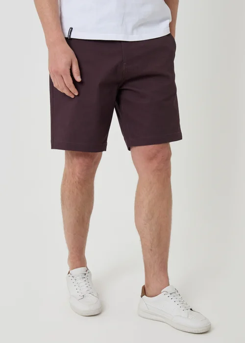 Threadbare Burgundy Patterned Stretch Chino Shorts with Belt - 38 Image 1