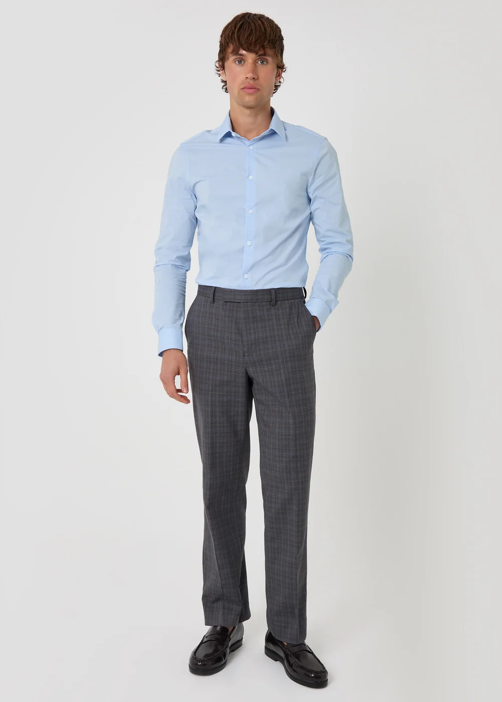 Threadbare Grey Tailored Fit Check Suit Trousers - 38 Image 3
