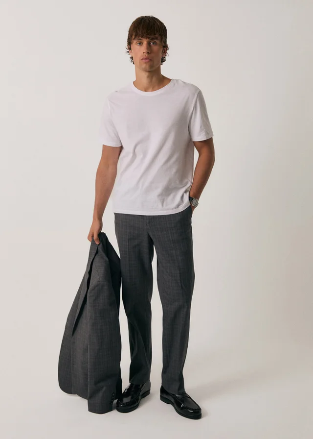 Threadbare Grey Tailored Fit Check Suit Trousers