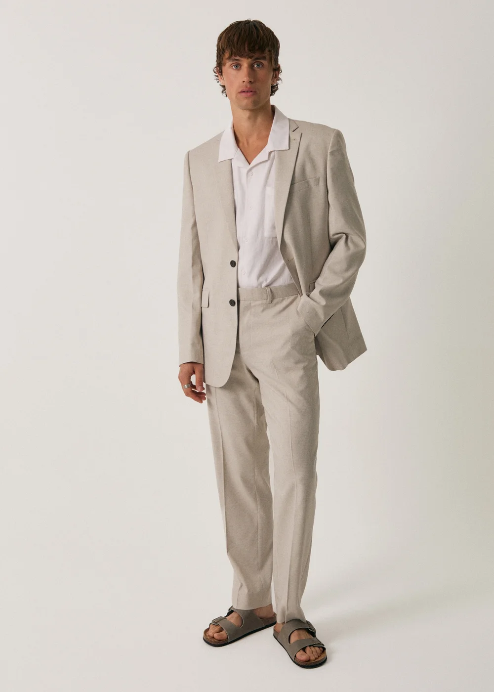 Threadbare Stone Tailored Fit Lightweight Suit Trousers - 34 Image 3