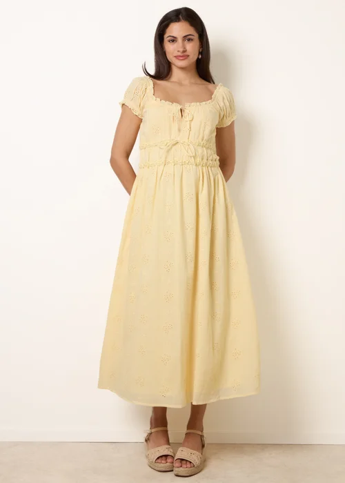 Blue Vanilla Yellow Broderie Front Tie Midi Dress - M Image 3