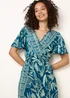 Blue Vanilla Turquoise Wrap Over Angel Sleeve Shirred Maxi Dress - M/L Image 2