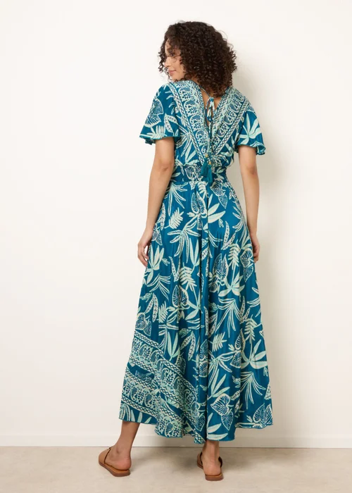 Blue Vanilla Turquoise Wrap Over Angel Sleeve Shirred Maxi Dress - M/L Image 4