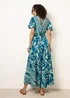 Blue Vanilla Turquoise Wrap Over Angel Sleeve Shirred Maxi Dress - M/L Image 4