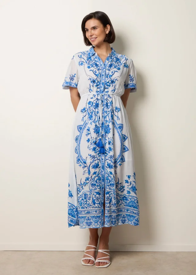 Blue Vanilla Blue Floral Blue Print Drawstring Dress