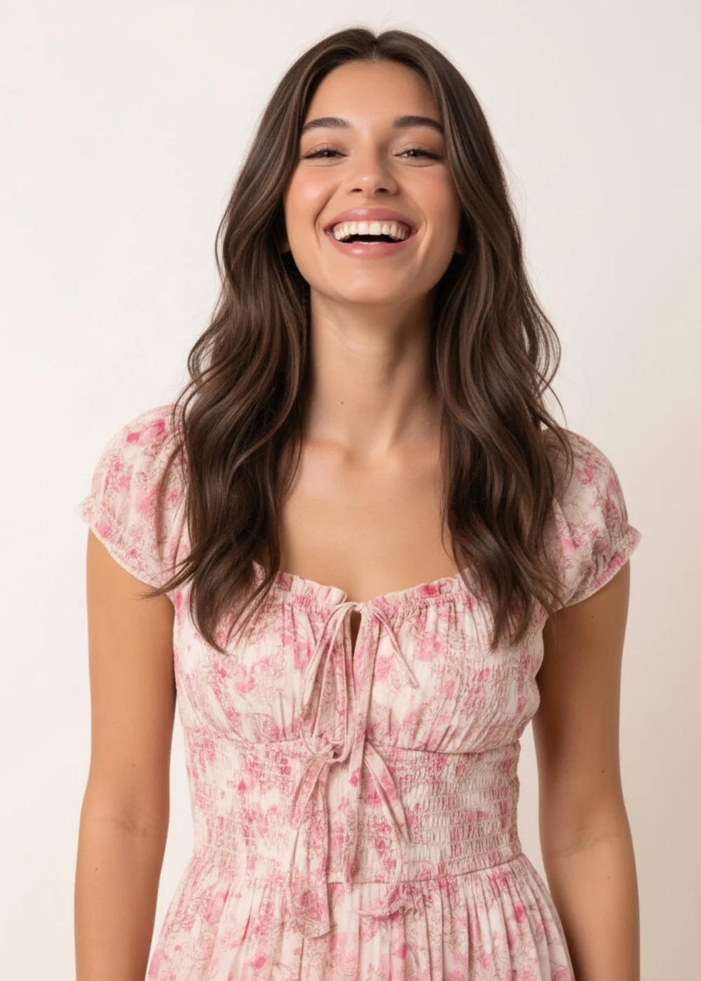 Blue Vanilla Pink Double Front Tie Shirred Ditsy Floral Maxi Dress - M Image 3