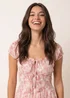 Blue Vanilla Pink Double Front Tie Shirred Ditsy Floral Maxi Dress - M Image 3