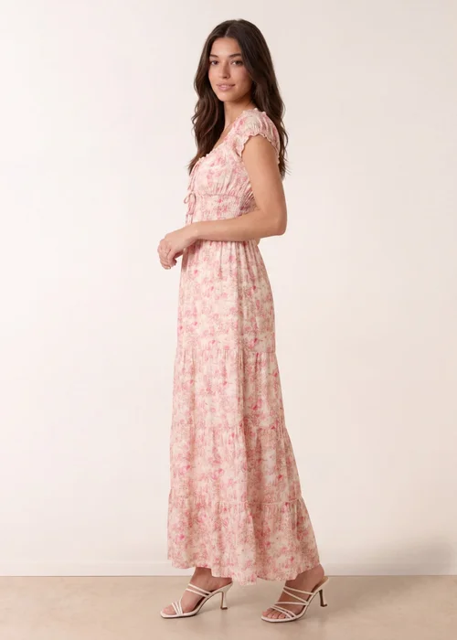 Blue Vanilla Pink Double Front Tie Shirred Ditsy Floral Maxi Dress - M Image 2