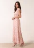 Blue Vanilla Pink Double Front Tie Shirred Ditsy Floral Maxi Dress - M Image 2