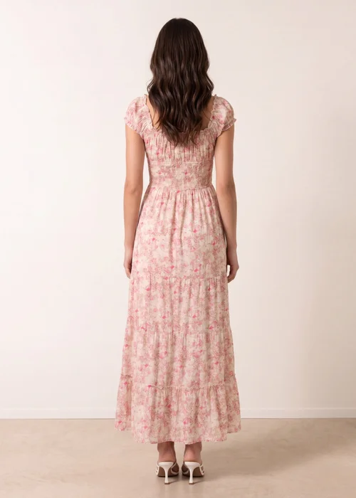 Blue Vanilla Pink Double Front Tie Shirred Ditsy Floral Maxi Dress - M Image 4