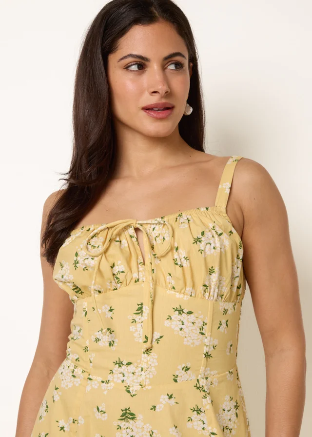Blue Vanilla Yellow Midi Milkmaid Floral Dress