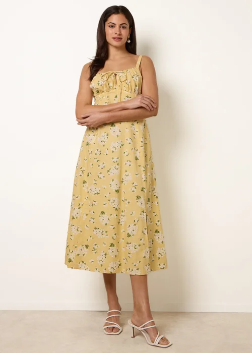 Blue Vanilla Yellow Midi Milkmaid Floral Dress - M Image 3