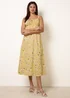 Blue Vanilla Yellow Midi Milkmaid Floral Dress - M Image 3