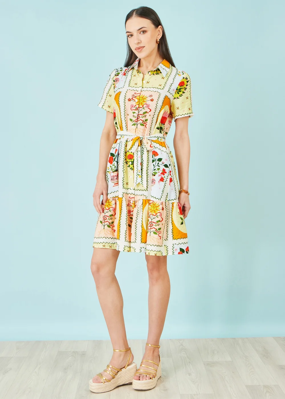 Yumi Multicolour Sun Patchwork Print Shirt Dress - 12 Image 2